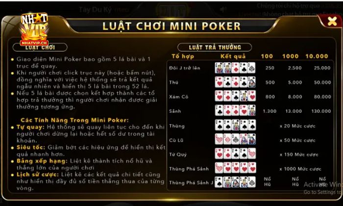 Mini Poker Nhatvip Luật chơi Mini Poker Nhatvip cho tân thủ